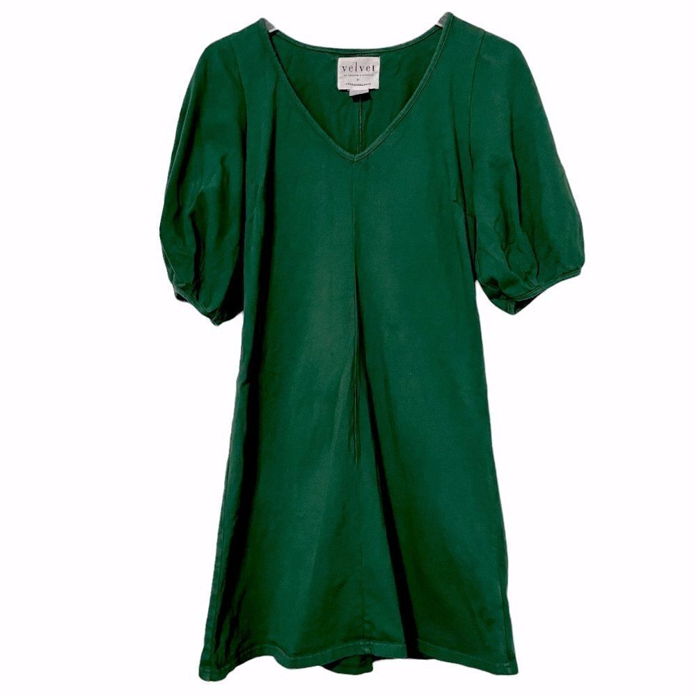 Velvet for Anthropologie Green Front-Seamed Statement Puff Sleeve Dress Size XS - Picture 4 of 10